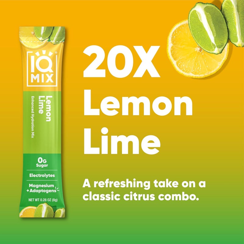 IQBAR IQMIX Hydration Electrolyte Powder  4in1 Formula for Hydration Mental Clarity Mood and Recovery  SugarFree Drink Mix Keto Magnesium LThreonate Lions Mane  20 Count Lemon Lime - Image 2