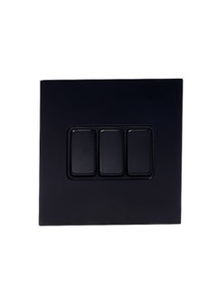Donmarco 3 Gang 2 Way Switch – Rocker Button – Stainless Steel Panel, Modern & Durable, Fire-Resistant Electric Switch, 3 Year Warranty, Wall Switch for Home and Office (Matt Black)  - Image 1