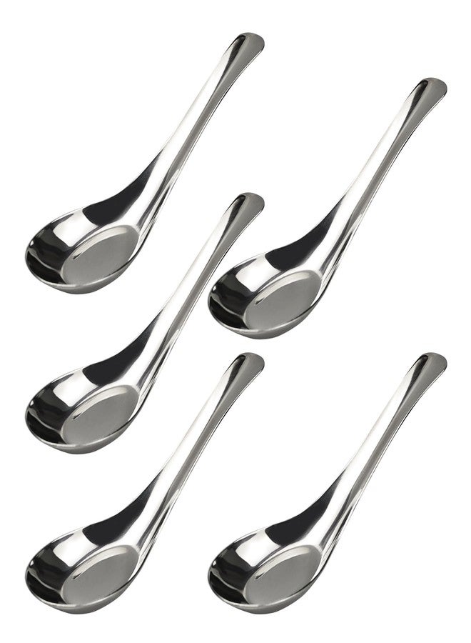 AUXBC 5PCS 6” Stainless Steel Soup Spoons, Mirror Polished Long Handle Ramen Spoons for Bouillon Dessert Cereal Wonton Thai Miso Udon - Image 1