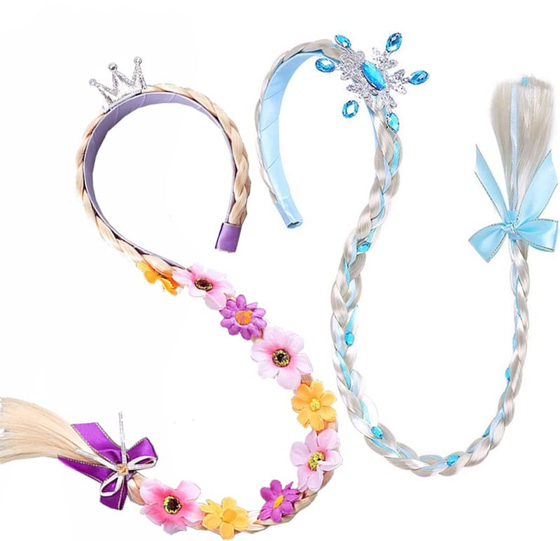 Yosbabe 2Pcs Long Braided Wigs Princess Hairpiece Rapunzel Wig Elsa Braid Girls Cosplay Headband Hair Dess up Accessories for Girls Toddler