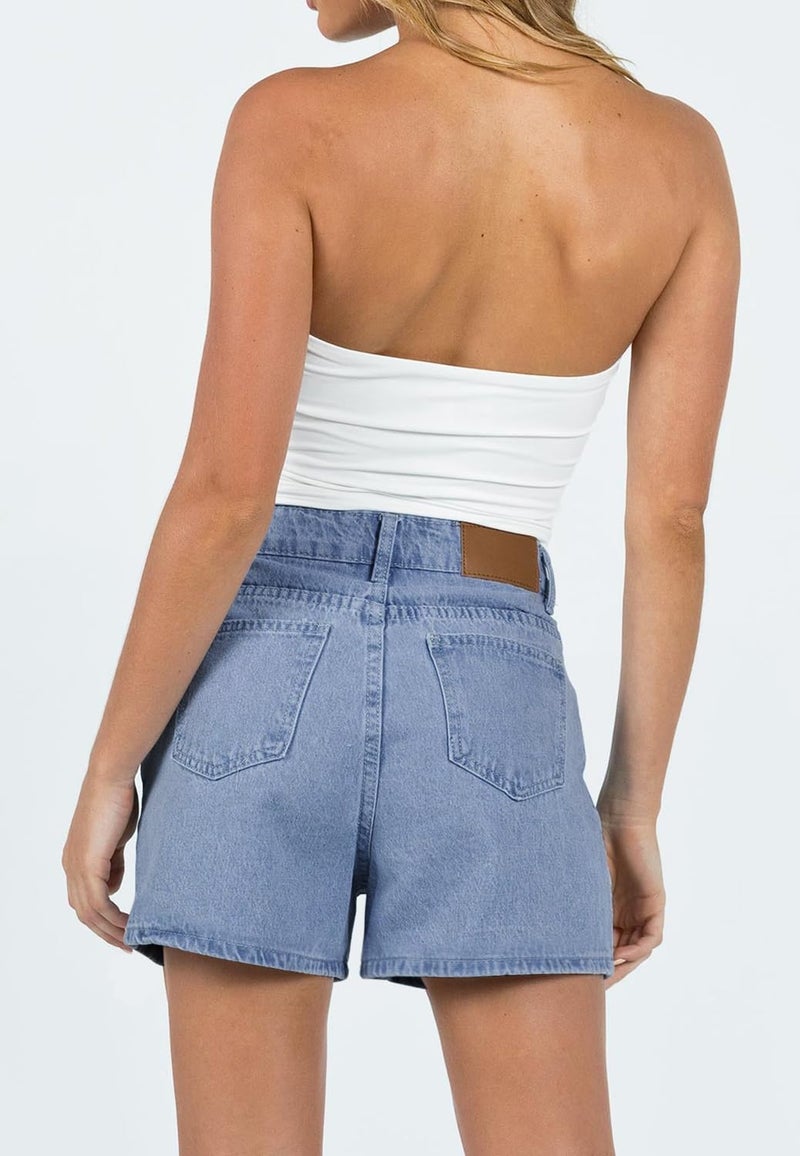 CHICZONE Womens High Waisted Denim Shorts Stretchy Straight Leg Jean Shorts Summer Hot Short Pants Blue L - Image 5