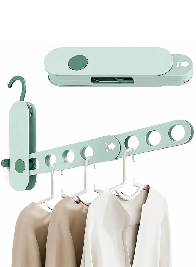 Foldable Travel Clothes Drying Rack, 7-Hole Over The Door Hanger Organizer for Cruise RV Laundry, Mint Green - Image 1