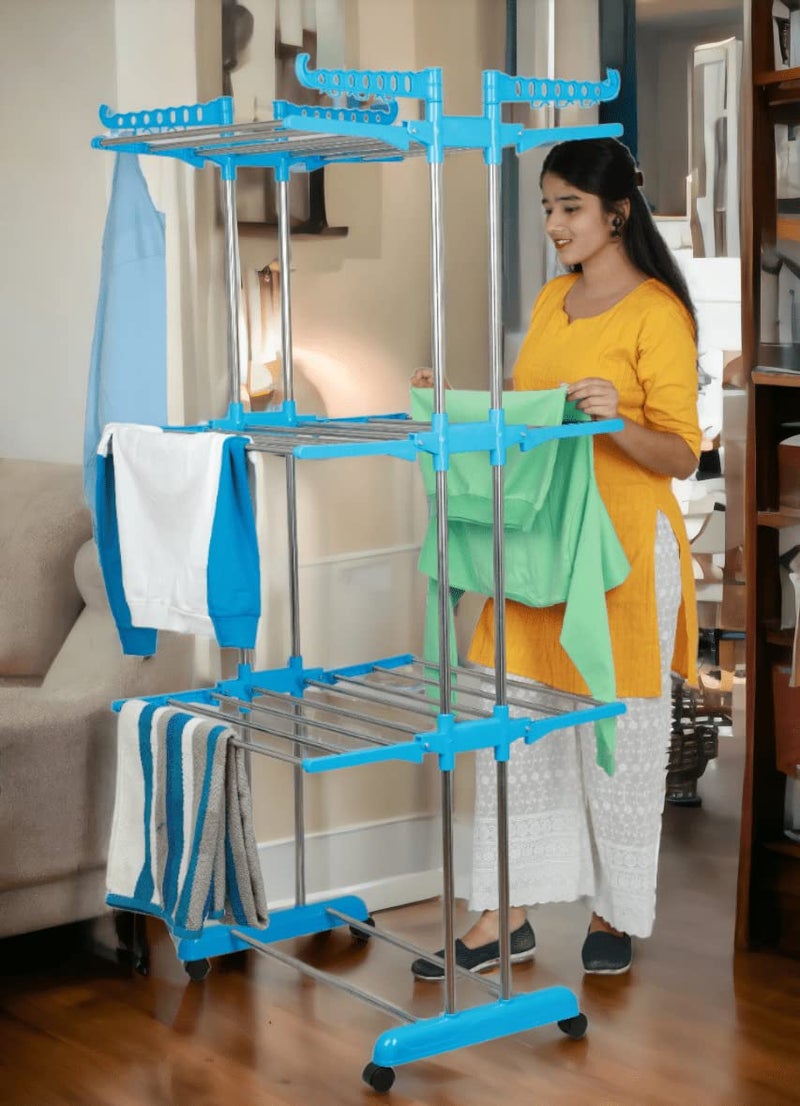 SUNDRY Premium Cloth Drying Stand - 3 Way Folding, 22 Drying Rails, Lightweight (Heay Stainless Steel) Laundry Solution (Blue) - Image 3