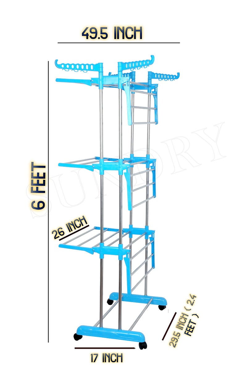 SUNDRY Premium Cloth Drying Stand - 3 Way Folding, 22 Drying Rails, Lightweight (Heay Stainless Steel) Laundry Solution (Blue) - Image 2
