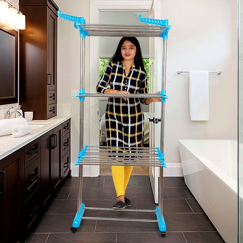 SUNDRY Premium Cloth Drying Stand - 3 Way Folding, 22 Drying Rails, Lightweight (Heay Stainless Steel) Laundry Solution (Blue) - Image 5