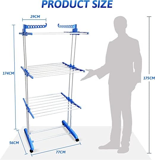 SUNDRY Premium Cloth Drying Stand - 3 Way Folding, 22 Drying Rails, Lightweight (Heay Stainless Steel) Laundry Solution (Blue) - Image 4