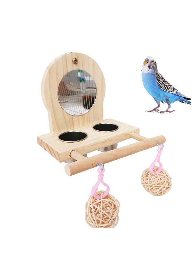 جوييي مرآة الطيور Joyeee للقفص، مع قطعتين من أكواب إطعام وسقاية الطيور المصنوعة من الفولاذ المقاوم للصدأ، ومجثم الطيور وألعاب تدريب الطيور، وكرات صغيرة من الخيزران لقفص الببغاوات، والببغاوات، وطيور الحب، وطيور الكناري. - Image 1