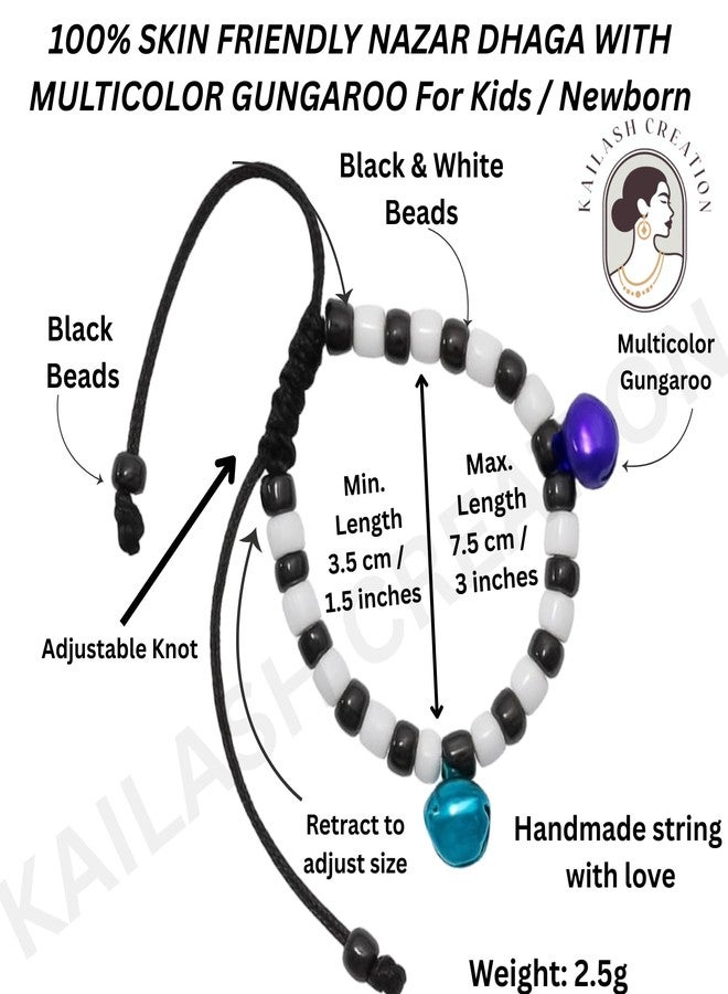 Kailash Creation Baby Nazariya Bracelets Kada for Newborn Boys & Girls (0-5 Years) | Adjustable Black & White Beads Thread | Baby Shower, Birth, Naming Ceremony & Mundan Function (Multicolor Bells, Pack of 4) - Image 4