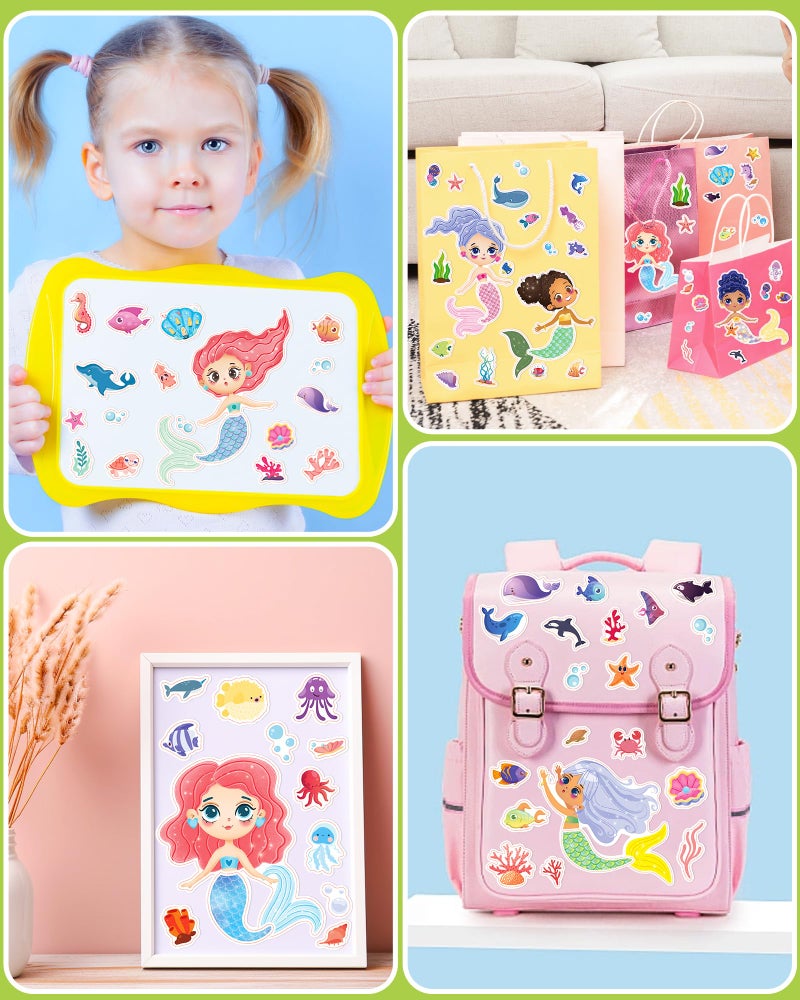 Greingways 24 Pcs Make Your Own Mermaid Sticker Sheets for Kids with Mermaid Face Stickers for Kids Toddlers Girls Crafts Activities Gift Bag Stuffers Birthday Party Valentines Day Gifts for Kids Classroom - Image 2