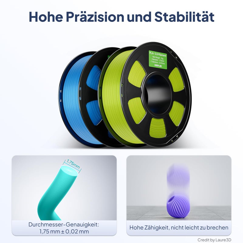 DEEPLEE PLA+ 2.0 Filament 1.75mm, Stronger Toughness 3D Printer Filament, White 1KG, Upgrade PLA Plus 3D Printer Filament, High Speed PLA+ Filament for Most FDM 3D Drucker - Image 3