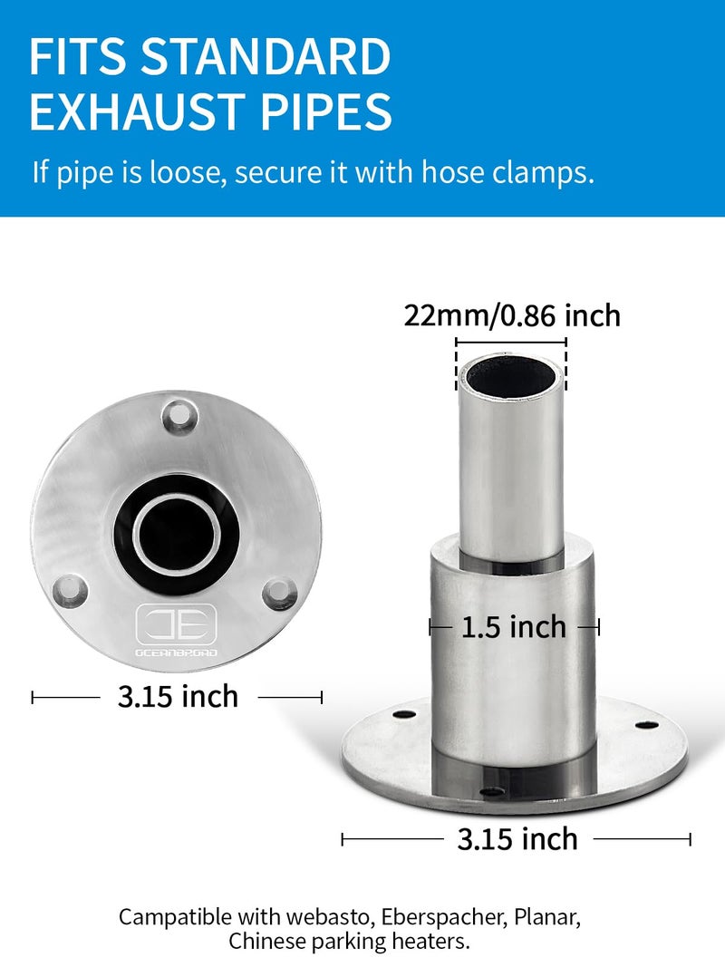 OCEANBROAD Stainless Steel 316 Thru Hull Exhaust Skin, Fitting 22mm Hose Pipe Marine Exhaust Port for Webasto, Planar, Eberspacher, Chinese Diesel Parking heaters, Straight with Bolts and Nuts - Image 2