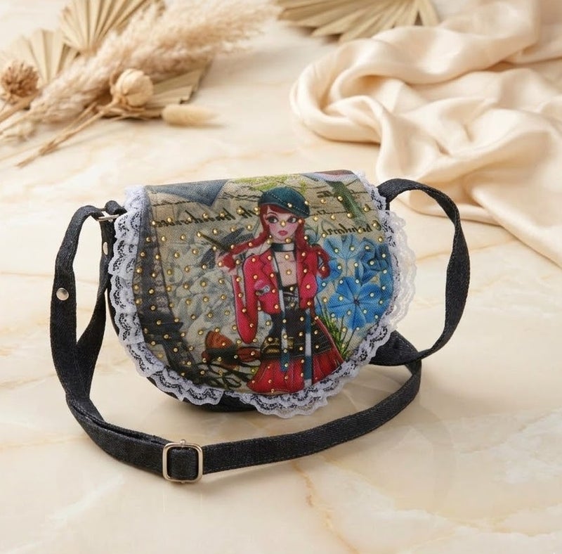 Elegant Crossbody Bag with Artistic Detailing and Lace Trim - Unique Design - Multicolor - Image 1