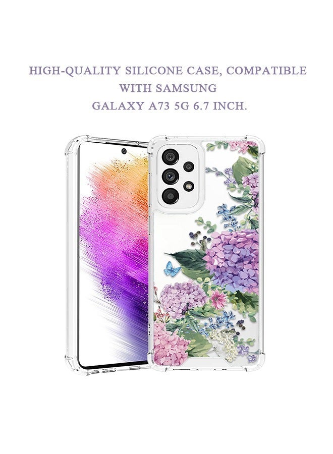 Samsung Galaxy A73 5G Clear Case Cover, Flower and Bird Pattern TPU Transparent Shockproof Protective Shell, Back Cover Protector Mobile Phone Accessories (Purple) - Image 2