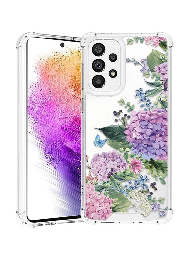 Samsung Galaxy A73 5G Clear Case Cover, Flower and Bird Pattern TPU Transparent Shockproof Protective Shell, Back Cover Protector Mobile Phone Accessories (Purple) - Image 1