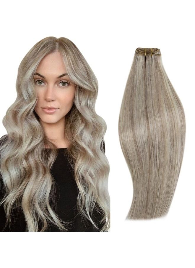 RUNATURE - Blonde Weft Human Hair Extensions Straight Sew in Weft Hair Extensions Real Human Hair Light Brown Mix Platinum Blonde Double Weft Extensions Human Hair Sew in Bundles 12 Inch 70g - Image 1