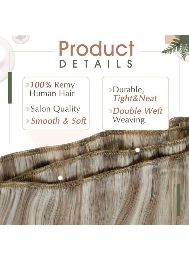 RUNATURE - Blonde Weft Human Hair Extensions Straight Sew in Weft Hair Extensions Real Human Hair Light Brown Mix Platinum Blonde Double Weft Extensions Human Hair Sew in Bundles 12 Inch 70g - Image 1