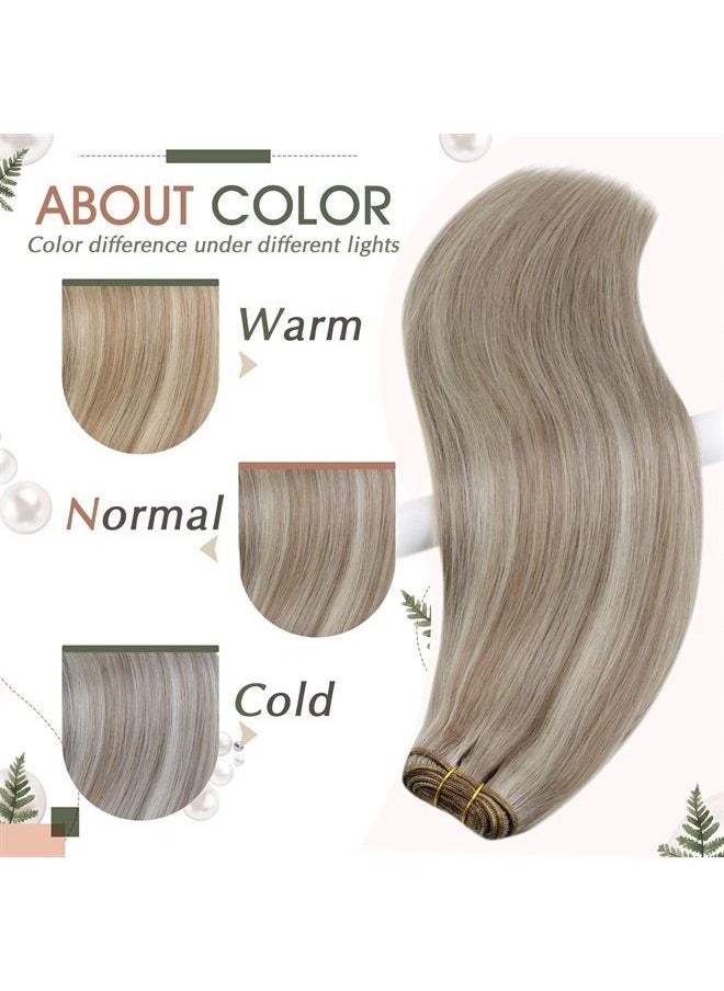 RUNATURE - Blonde Weft Human Hair Extensions Straight Sew in Weft Hair Extensions Real Human Hair Light Brown Mix Platinum Blonde Double Weft Extensions Human Hair Sew in Bundles 12 Inch 70g - Image 1