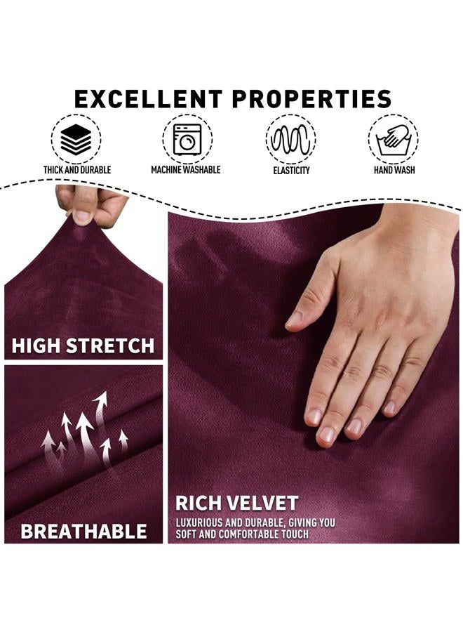 MAXIJIN 8 Pieces Recliner Sofa Covers, Stretch Velvet Reclining Couch Covers for 3 Cushion Furniture Covers, Thick, Soft, Washable Reclining Sofa Slipcovers (Sofa Recliner, Wine Red) - Image 3