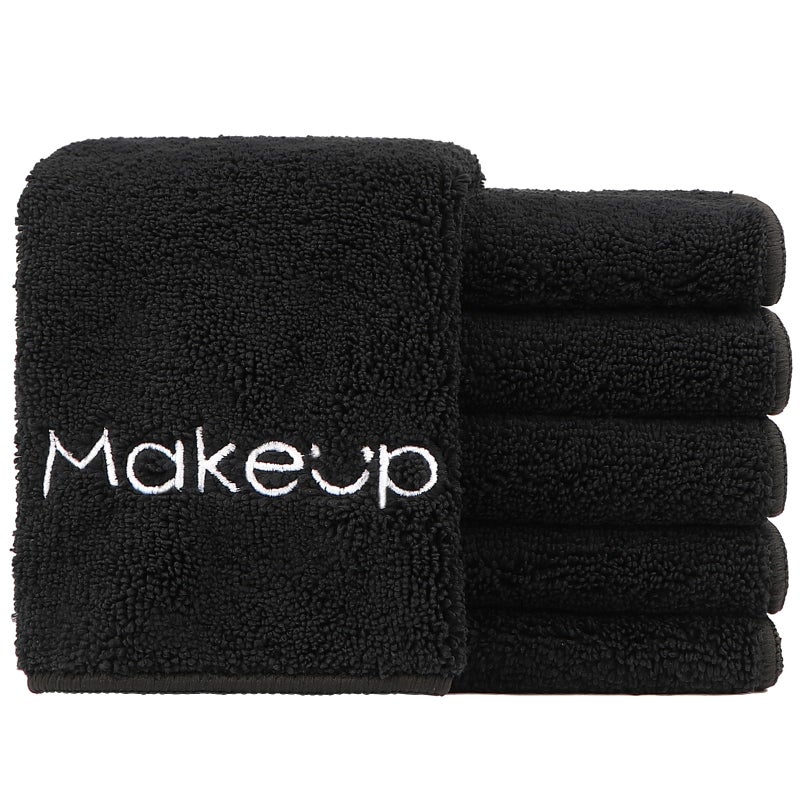 HOMEXCEL HOMEXCEL Makeup Remover Wash Cloth 6 Pack, Soft Quick Dry Facial Cleansing Makeup Towels, Fingertip Face Towel Washcloths for Hand and Make up, 13 x 13 Inch, Black
