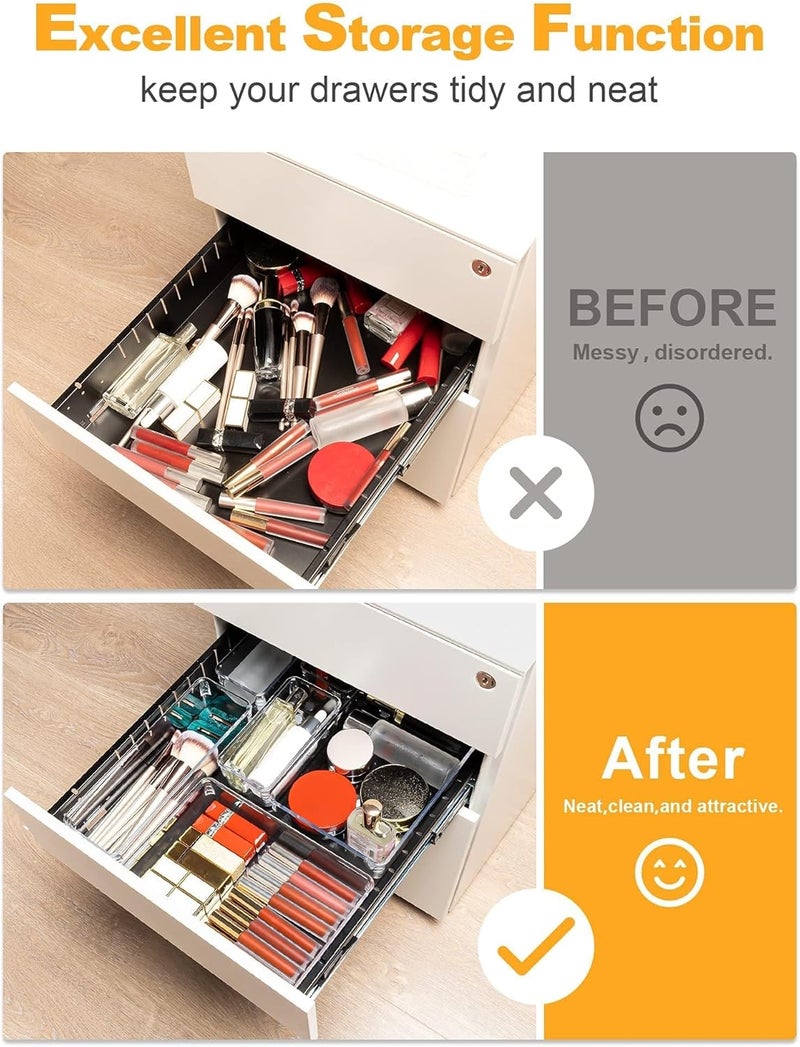 Drawer Organizers - Drawer Organizer Set, Clear Plastic Drawer Dividers, Different Sizes Desk Drawer Organizer, Trays for Makeup, Jewelries and Gadgets, Bedroom, Bathroom (16 Pieces) - Image 4