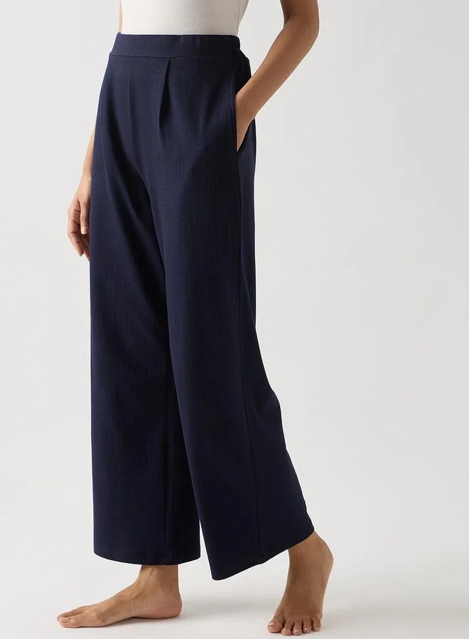 Femmella  Navy Blue Cotton Knit Straight Pants for Women | Best Price UAE