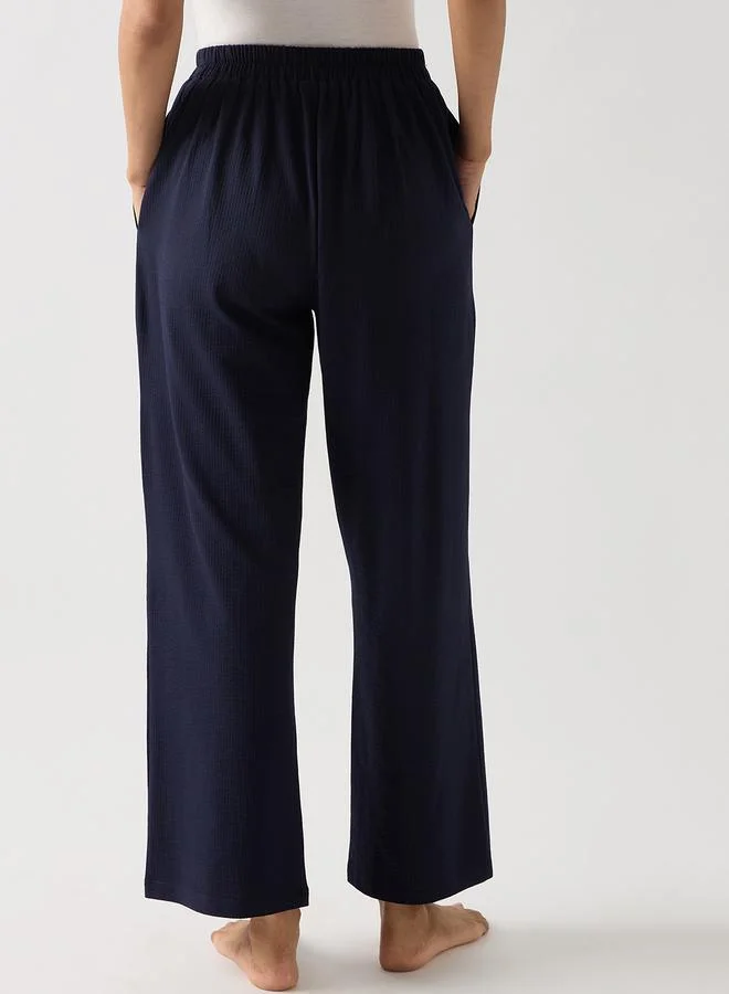 Femmella  Navy Blue Cotton Knit Straight Pants for Women | Best Price UAE