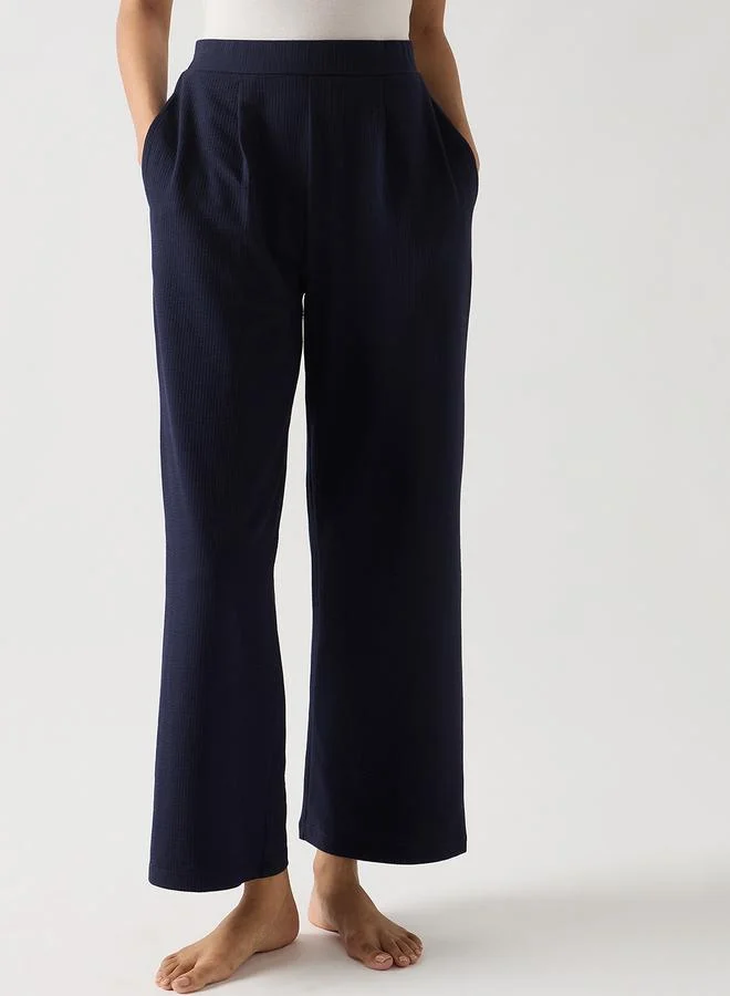 Femmella  Navy Blue Cotton Knit Straight Pants for Women | Best Price UAE