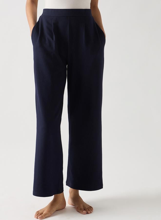 Femmella Navy Blue Cotton Knit Straight Pants - Image 4