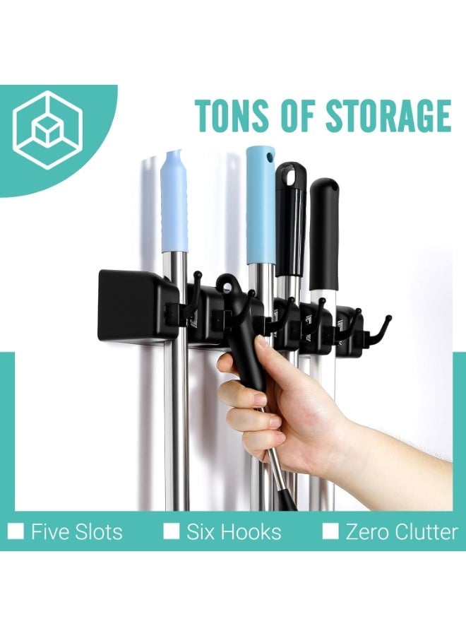 Broom and Mop Holder Wall Mounted,Organization and Storage with 5 Ball Slots and 6 Hooks, 1 Pack - Image 2