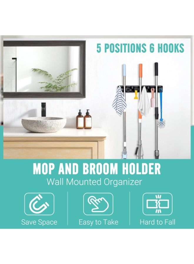 Broom and Mop Holder Wall Mounted,Organization and Storage with 5 Ball Slots and 6 Hooks, 1 Pack - Image 5