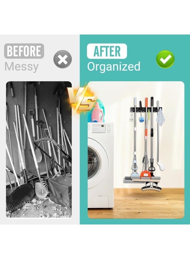 Broom and Mop Holder Wall Mounted,Organization and Storage with 5 Ball Slots and 6 Hooks, 1 Pack - Image 4