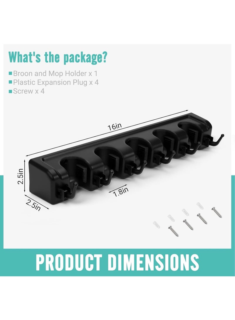Broom and Mop Holder Wall Mounted,Organization and Storage with 5 Ball Slots and 6 Hooks, 1 Pack - Image 1
