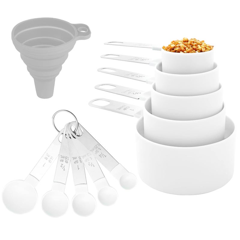 Huygens Measuring Cups and Spoons Set of Huygens Kitchen Gadgets 10 Pieces Stackable Stainless Steel Handle Measuring Cups for Measuring Dry and Liquid Ingredient White 
