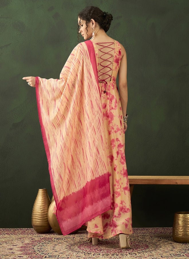AKS Beige Tie & Dye Maxi Ethnic Dress For Women - Image 5