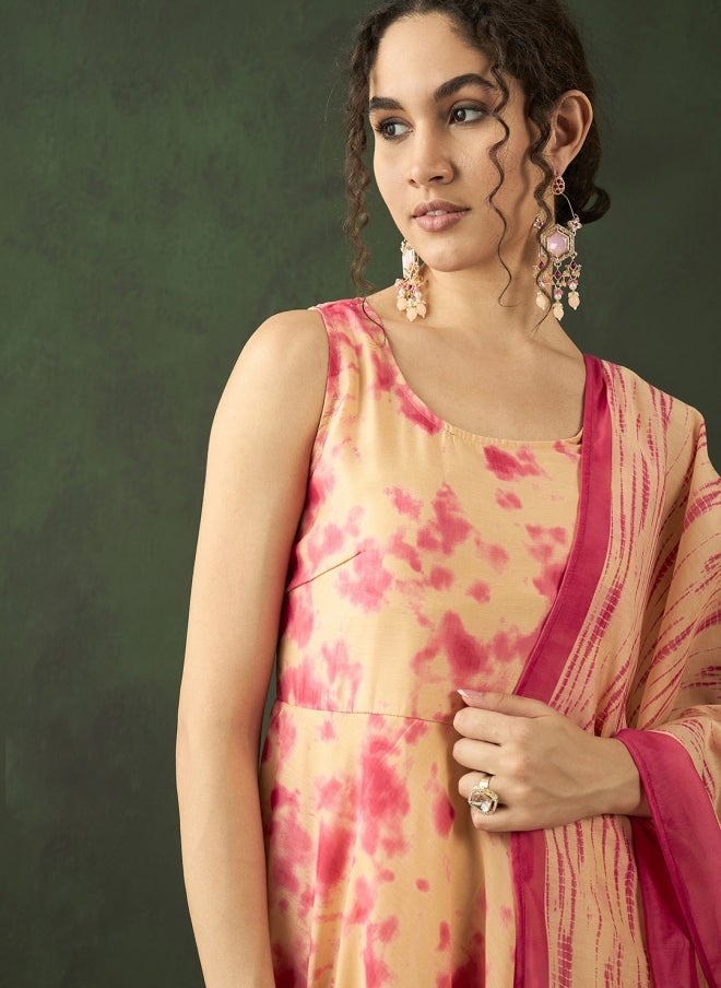 AKS Beige Tie & Dye Maxi Ethnic Dress For Women - Image 2