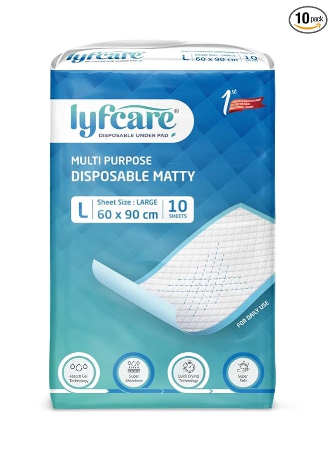 lyfcare Disposable Underpads for Adults Diapers, 60 x 90 Large – 10 Units (Large, 10, Count) - Image 1