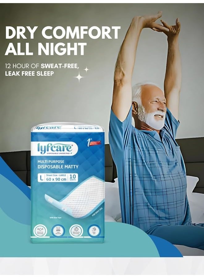 lyfcare Disposable Underpads for Adults Diapers, 60 x 90 Large – 10 Units (Large, 10, Count) - Image 3