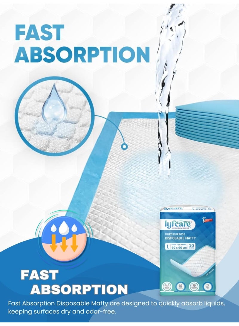 lyfcare Disposable Underpads for Adults Diapers, 60 x 90 Large – 10 Units (Large, 10, Count) - Image 4