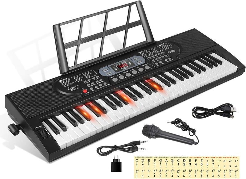 Hricane 61 Keys Piano Keyboard with Microphone Piano Note Sticker Power Supply Music Stand Electronic Digital Keyboard Gift for Beginners Boys Girls Lovers Girlfriend Friends - Image 1