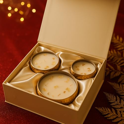 AURA DECOR AuraDecor Luxury Gold Hammered Urli Candle Set of 3 | Multi-Wick Long Burning Scented Candles | Premium Decorative Candles for Festive Décor, Celebration & Gifting | Elegant Home Fragrance Candles - Image 1
