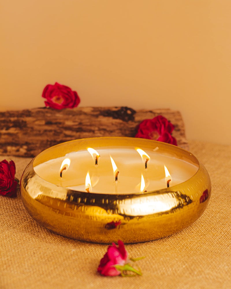 AURA DECOR AuraDecor Luxury Gold Hammered Urli Candle Set of 3 | Multi-Wick Long Burning Scented Candles | Premium Decorative Candles for Festive Décor, Celebration & Gifting | Elegant Home Fragrance Candles - Image 5