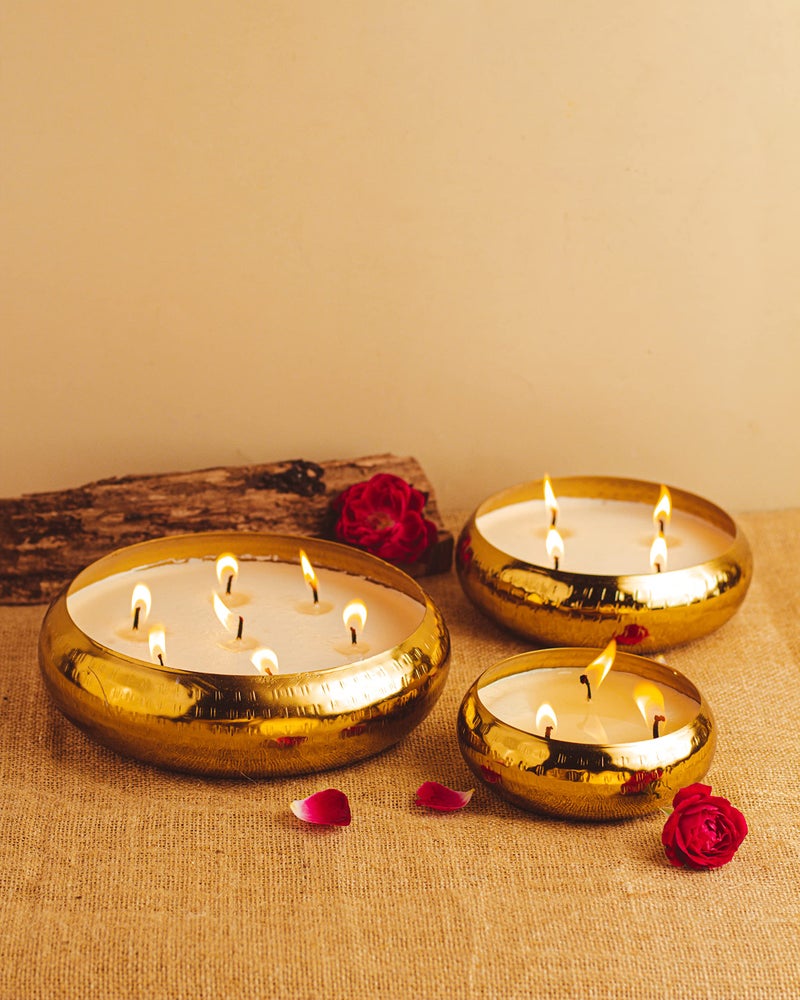 AURA DECOR AuraDecor Luxury Gold Hammered Urli Candle Set of 3 | Multi-Wick Long Burning Scented Candles | Premium Decorative Candles for Festive Décor, Celebration & Gifting | Elegant Home Fragrance Candles - Image 3