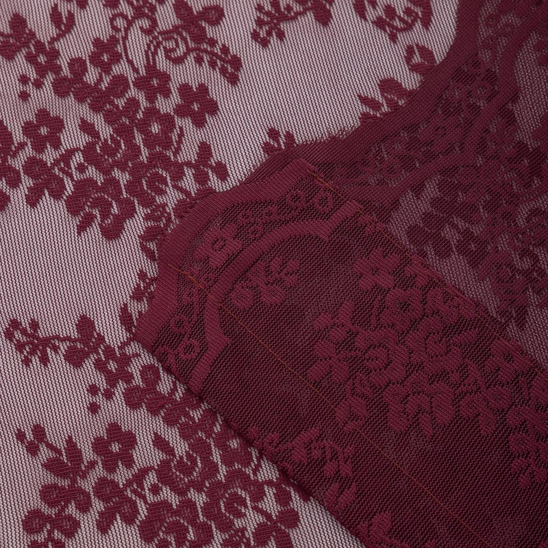 YJ YANJUN Vintage Burgundy Sheer Curtains 63 Inch Length for Dining Room Kitchen Romantic Scalloped Edges Lace Window Treatment Light Filtering Wine Tulle Curtain for Bedroom 52"W x 63"L Dark Burgundy Wine - Image 4