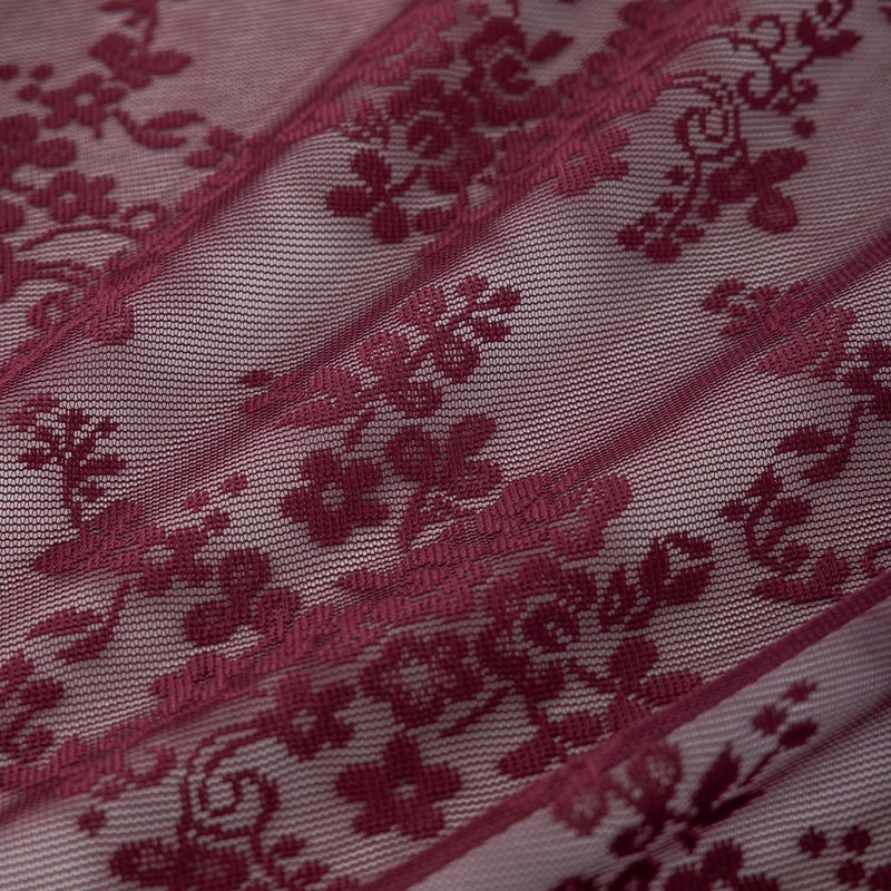 YJ YANJUN Vintage Burgundy Sheer Curtains 63 Inch Length for Dining Room Kitchen Romantic Scalloped Edges Lace Window Treatment Light Filtering Wine Tulle Curtain for Bedroom 52"W x 63"L Dark Burgundy Wine - Image 5