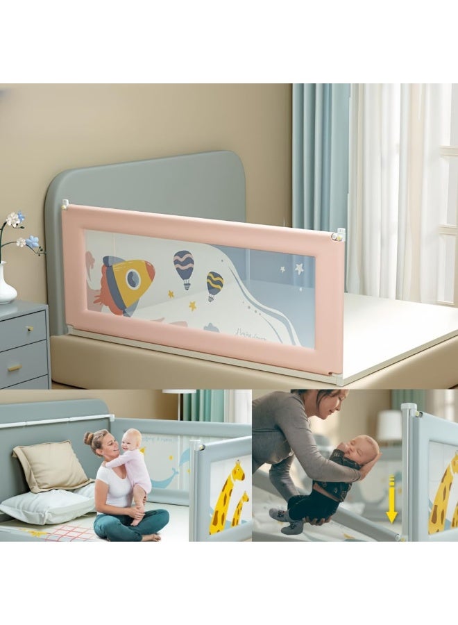 NANAO 1Pack Foldable Bed Rails Guard for Baby Long Bed Guard Fence,Swing Down Bed Guards with Adjustable Height,Safety Guardrail for Full Size,Side Bed Falling Protector,Safety Child Lock (pink, 2m/6.5ft) - Image 1