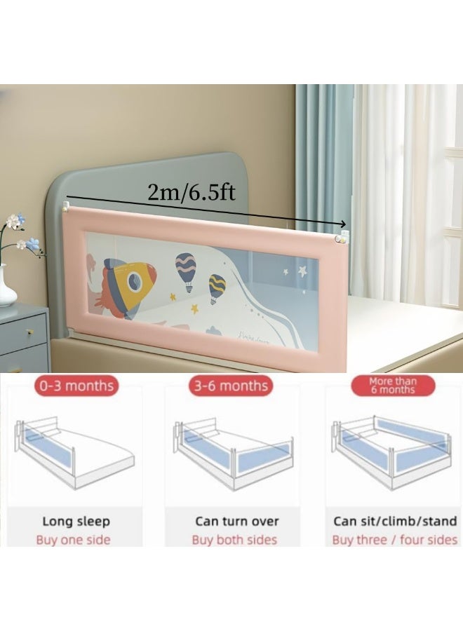 NANAO 1Pack Foldable Bed Rails Guard for Baby Long Bed Guard Fence,Swing Down Bed Guards with Adjustable Height,Safety Guardrail for Full Size,Side Bed Falling Protector,Safety Child Lock (pink, 2m/6.5ft) - Image 2