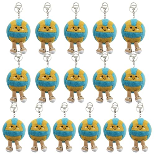 TUSAUW 16 Pcs Cute Volleyball Smiley Plush Keychain Gift, Soft Sports Stuffed Plush Pendant, Sports Bag Charm, Party Favors - Image 1