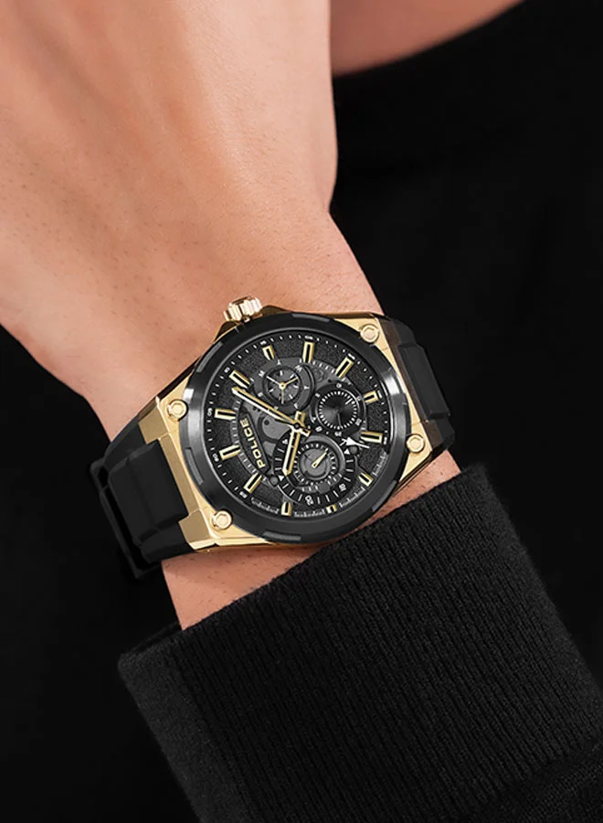 POLICE Salkantay 45mm Men's Multifunction Watch with Black Silicone Strap