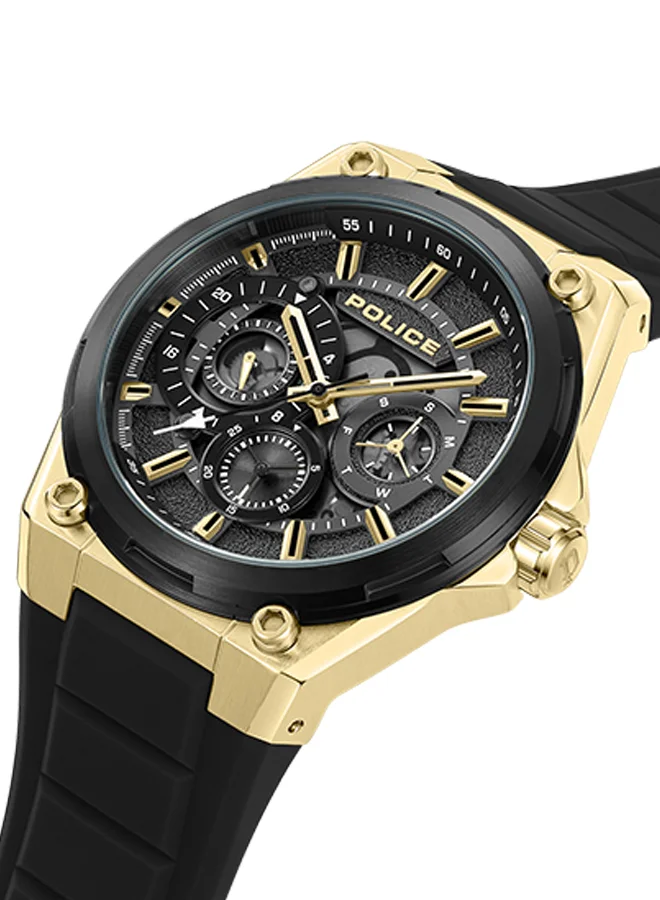 POLICE Salkantay 45mm Men's Multifunction Watch with Black Silicone Strap