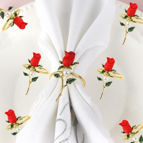 Hdtyyln Napkin Rings, Rose Napkin Ring Set of 6, Holiday Napkin Rings for Table Cloths for Decor, Romantic Flower Napkin Holder for Wedding Valentine Festival Banquet Dining Table - Image 4